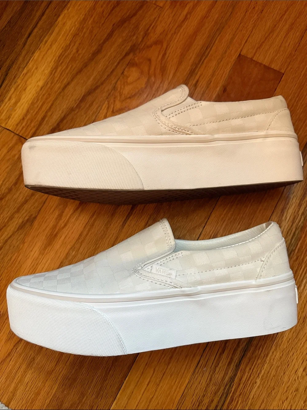 Vans Classic Slip-On Stackform Checkerboard Canvas Sneakers in Marshmallow